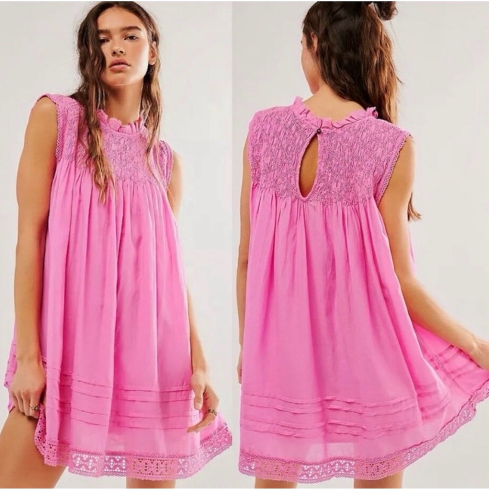 Free People Shea Yoke Dress with Slip and Spare Button Size M Pink